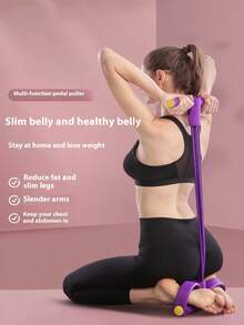 1 Piece Home Gym Resistance Band - 4-Tube Elastic Pull Cord For Full Body Workout, Abs Trainer, Rower And Gym Equipment - Improve Strength And Flexibility - Purple - View 9