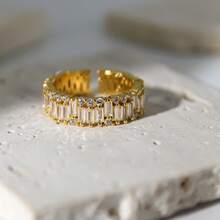 1 件时尚梯形和圆形宝石可调节开口戒指 - 金色 - 查看 4