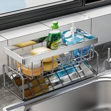 1pc Kitchen Sink Caddy Storage Rack With Towel Rack & Auto Drain Tray, Sponge Holder For Kitchen Sink, Kitchen Sink Organizer And Storage, Rustproof Carbon Steel Kitchen Gadgets Sink Accessories - Multicolor - View 7