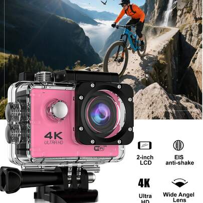 OURLIFE 4K 超高清运动相机带 Wifi，多色，400mAh，170 超广角，30FPS 视频 12Mp 照片，透明水下运动相机，防水防震，数码变焦，自动对焦，液晶显示屏，可充电电池，潜水骑行，非常适合户外探险，水下摄影 | 透明外壳 | 结构，相机