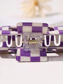 1个女士高品质棋盘格镂空紫色中号发爪 - 优雅甜美百搭防滑强力时尚头饰，适合节日、派对、日常佩戴和送礼。时尚发饰，发爪夹，秋季配饰，秋季发夹，冬季配饰，适合度假装扮，女士夏季海滩、旅行。 - 紫色 - 查看 6