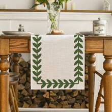 Green & Brown Willow Leaf Tablecloth, Seasonal Spring/Summer Kitchen & Dining Table Decor, Home Party Decoration - Multicolor - View 15