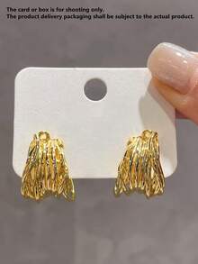 1 Pasang Anting Zirkonia Perak Berlapis Tembaga, Cocok untuk Pemakaian Sehari-hari Kasual - Yellow Gold - View 4