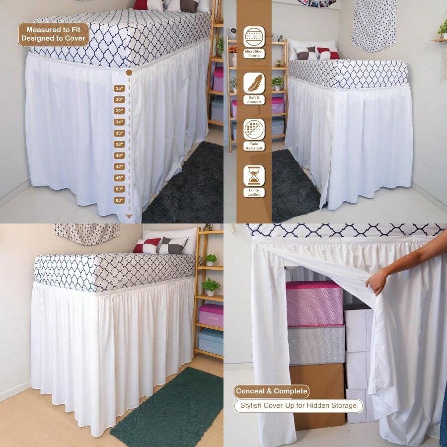 RANGTwin XL Size Dorm Bed Skirt Extra Long 40 Inch Drop Premium Microfiber 3Panel Design With Split Corners Bed Skirts Ideal For College Dorm Rooms WhiteZHOONG