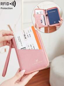 MIYIN RFID 屏蔽护照钱包，带拉链，多个卡槽和腕带，可放置门票、信用卡、PU 皮革轻质防盗旅行整理器，带涤纶衬里，多功能护照和文件夹 - 旅行用品旅行整理器旅行物品旅行钱包护照夹护照钱包海滩度假包夏季圣诞假期 - 彩色 - 查看 2