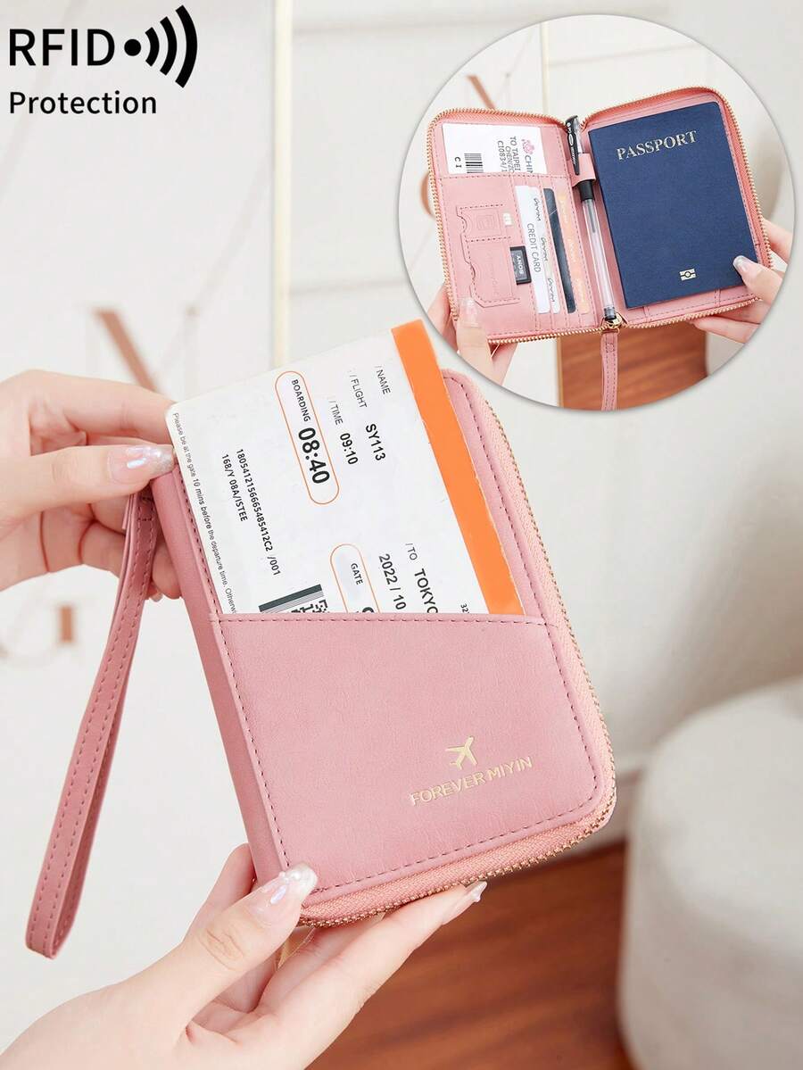 MIYIN RFID 屏蔽护照钱包，带拉链，多个卡槽和腕带，可放置门票、信用卡、PU 皮革轻质防盗旅行整理器，带涤纶衬里，多功能护照和文件夹 - 旅行用品旅行整理器旅行物品旅行钱包护照夹护照钱包海滩度假包夏季圣诞假期