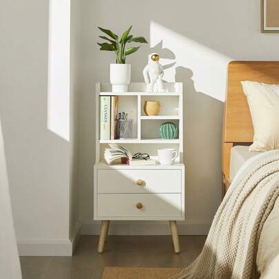 SoBuy FBT100-W, Bedside Table Nightstand Side Table End Table Sofa Table Telephone Table Lamp Table With 2 Drawers