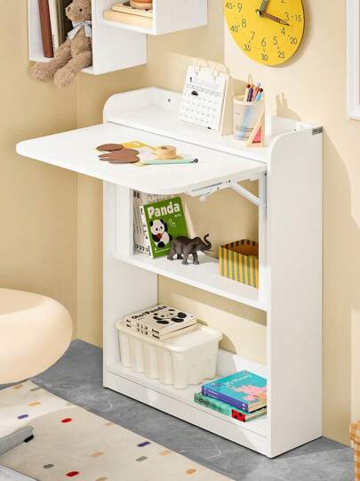 SoBuy Mesa dobrável para escritório em casa, mesa de computador, estação de trabalho com 3 prateleiras, branca, L64 x P58 x A82 cm, FWT92-W