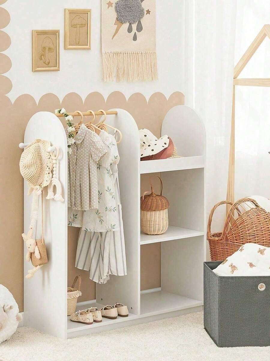 SoBuy Children Kids Wardrobe Closet Dress Up Storage With Hanging Rail, Storage Box And 3 Hooks White W97 X D35 X H108cm KMB40-W - 白色 - 查看 1