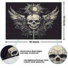 Gothic Skull Tapestry With Wings & Sun Motif - Peach Light Beige Fabric Wall Hanging For Dorm, Bedroom, Living Room - Lightweight Durable Decor, No Electricity Needed, Perfect Gift For Skeleton Lovers, Study Room Accent| Mystical Decor Piece| Easy Hang Design, Gothic Home Decor - Màu sắc hình ảnh - Xem 8