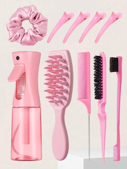 1 Pieza/4 Piezas/10 Piezas Juego de cepillos exfoliantes con mango largo, masajeador de cuero cabelludo de silicona, peine de cola de rata y botella rociadora - Limpieza, acicalamiento, masaje del cabello, cepillo de silicona suave apto para todo tipo de cabello y necesidades de viaje, cepillo, cepillos de cabello, cepillo de bordes, cepillo de cabello, peine de cabello, peine de cabello, cepillo desenredante, cepillo de bola, mini cepillo de cabello, juego de cepillos de cabello, peine de madera, cepillo de cabello, cepillo, peine, cepillo de peinado hacia atrás, cepillo de cabello, cepillo de bordes, cepillo de cabello, peine de cabello, juego de cepillos de cabello, peine de cabello, mini cepillo de cabello, cepillo desenredante, cepillos de cabello, cabello, accesorios, productos para el cabello, herramientas para el cabello, cosas para el cabello, cuidado del cabello, cepillo para cabello rizado, barbero, accesorios de barbero, equipo de peluquería, artículos esenciales de viaje,