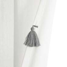 Lush Decor Boho Faux Linen Texture Tassel Rod Pocket Window Curtain Panel Single White/Turquoise 52X84 Halloween-Fall Decor-Room Decor - White/Gray - View 6