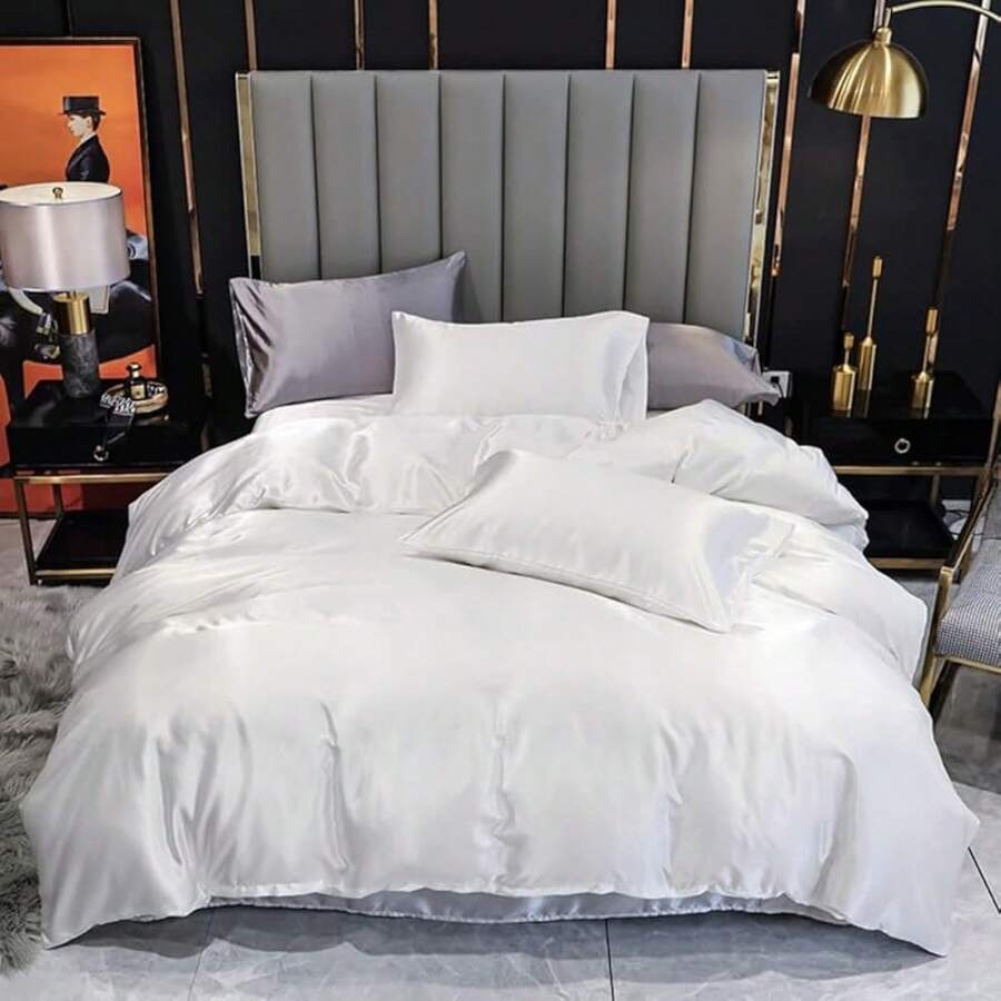 Full Satin Bedding Set In Wine Red, Silk - Like, Luxury Soft Burgundy Comforter Cover, Chic Bedroom Decor, Zippered (1 Duvet Cover + 2 Pillow Cases) - 多 03 - 查看 1