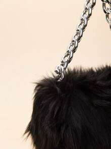 Minimalist Chain Fuzzy Shoulder Bag - 黑色 - 查看 6