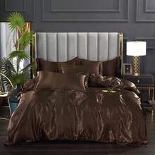 Full Satin Bedding Set In Wine Red, Silk - Like, Luxury Soft Burgundy Comforter Cover, Chic Bedroom Decor, Zippered (1 Duvet Cover + 2 Pillow Cases) - 多37 - 查看 2