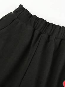 Annil Ubrania dla dzieci, dla dziewcząt, dla dzieci w średnim i młodym wieku, dla nastolatków, słodkie i urocze spodnie z paskiem w kształcie pąka kwiatowego, bawełniane ocieplane, dzianinowe spodnie z pełną talią, zimowe - Czarne - Zobacz 4