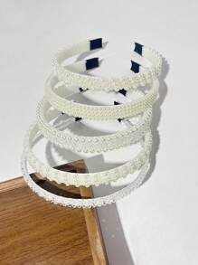 5/1 szt. damska biała ręcznie robiona opaska na głowę z pereł syntetycznych, minimalistyczna, modna, na co dzień, odpowiednia na imprezę, dla druhny, panny młodej, prezent dla kobiet, matki, ozdoba na głowę