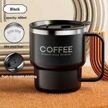 1 个 400ML 304 不锈钢咖啡杯带手柄和盖子，双层隔热咖啡杯，防烫奶茶水杯，防漏冷热水饮水杯，适合成人和学生在家中、学校、宿舍、办公室、派对、野餐和露营时使用 - 彩色 - 查看 12