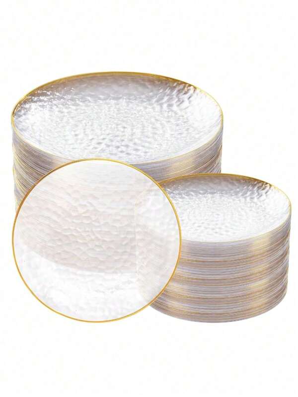 7/12/25/50pcs Transparent Gold Plastic Plates With Gold Rim, Suitable For Most Occasions, Picnics, BBQs, Weddings, Parties, Family Gatherings, Easter, Thanksgiving, Christmas And Everyday Use