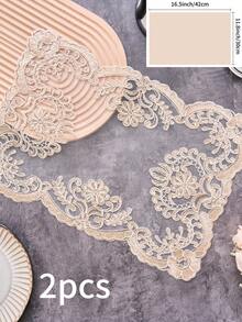 1/2/4/6pcs French Vintage Style Rectangular Lace Placemats, Embroidered Floral Line Design, Solid Color, Suitable For Dining Table, Bedside, Wedding, Hotel, Daily, Festival, Party, Home Decor, Dorm, Photography Background, All Seasons - Multicolor - View 25