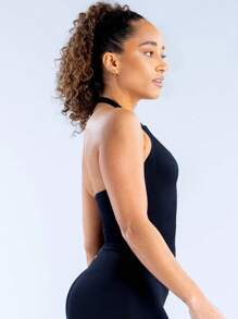 Impact Halter Top Women Impact Longline Halter Tops Workout Longline Tank Top Compression Gym Fitness - Black - View 5