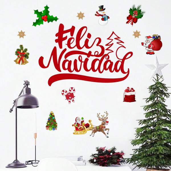 Naklejki ścienne z literami i elementami świątecznymi, dekoracje do domu na święta