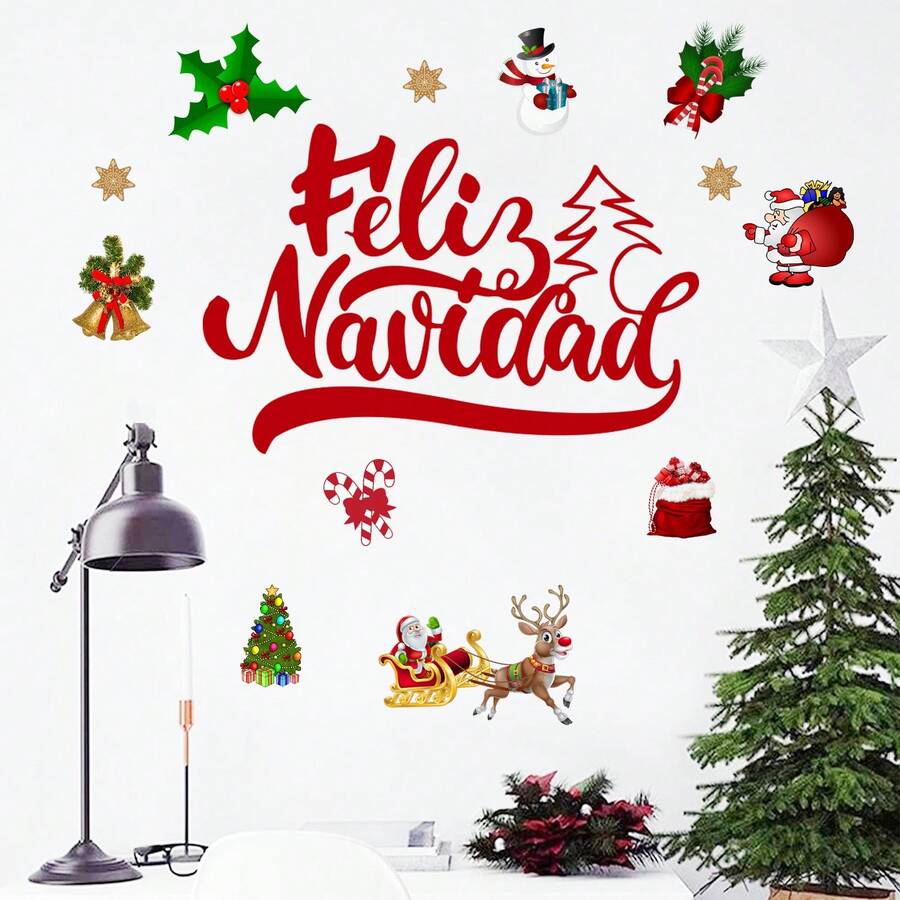 Naklejki ścienne z literami i elementami świątecznymi, dekoracje do domu na święta