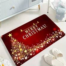 1pc Merry Christmas Indoor Door Mat Floor Mats For Home RV, Front Door Rugs Non-Slip Super Absorbent Mat, Red Black Golden Christmas Tree And Stars