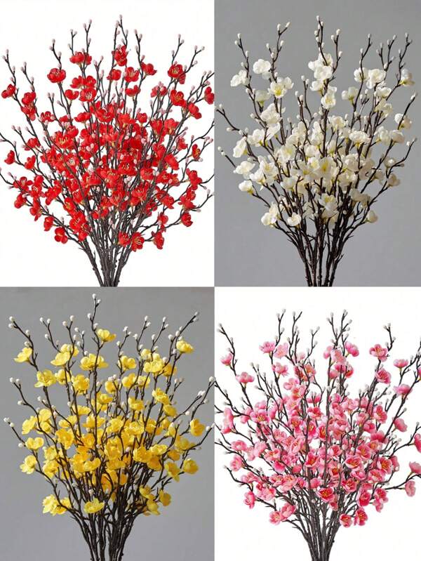 1/4/8 Pieces Artificial Plum Blossoms, 21.7 Inch Fake Wax Plum Long Stem Plastic Flowers, Home Hotel Office Wedding Party Garden Decoration, White Plum Blossoms, Yellow Plum Blossoms, Red Plum Blossoms, Pink Plum Blossoms And Other Colors