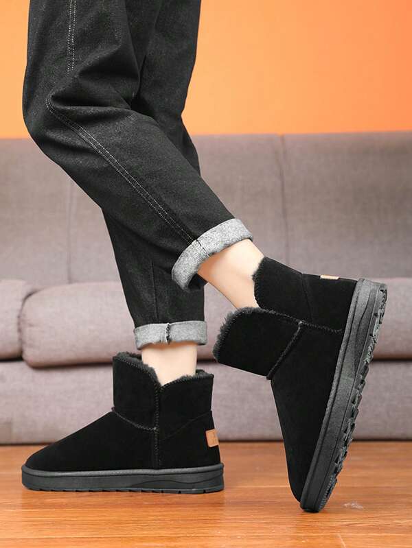 1 Pair Unisex Suede Short Boots, Thermal Lined, Warm & Versatile Winter Essential