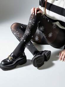 1 Paar 80g Damen Strumpfhosen für Frühling/Herbst, Spinnennetz Muster, Fledermaus Muster, Totenkopf Muster schwarze sexy Leggings, Herbst/Winter Strumpfhosen, Kniestrümpfe, Leggings, Halloween, geeignet für Alltag und Festtage (geeignet für 5-20°C)