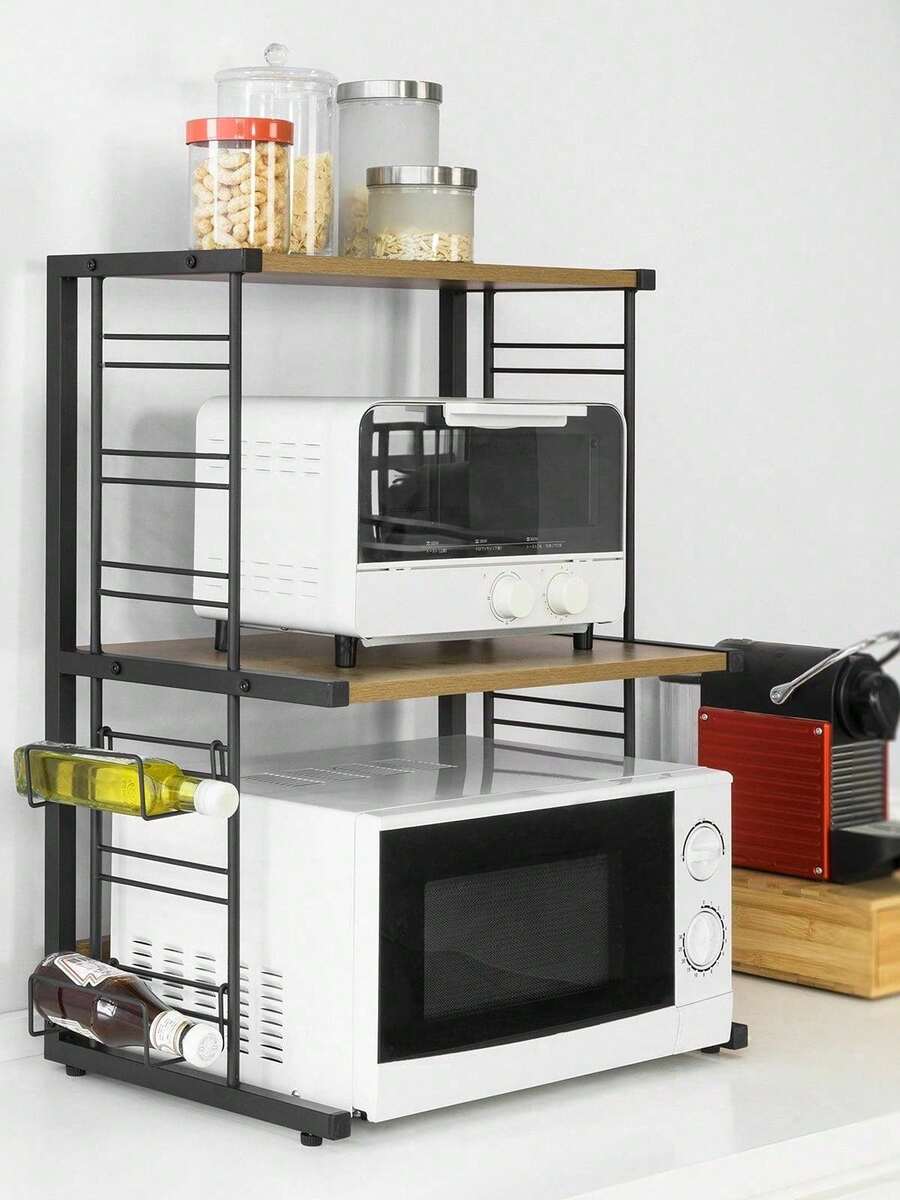 SoBuy KCR08-PF Soporte Microondas, Estante Microondas Ajustable de 2 Niveles, Estante para Horno de sobre Encimera de Cocina máxima 40 kg ES Soporte Cafetera Organizador Cafe Guarda Capsulas Dispensador Capsulas Organizador Capsulas Organizador de Cápsulas de Café Con Cajón de Bambú Porta Cápsulas Y Dispensador Compacto Muebles de Cocina Marrón estilo nórdico, estilo sencillo Metal 60x36x72 cm - Marrón - Ver 1