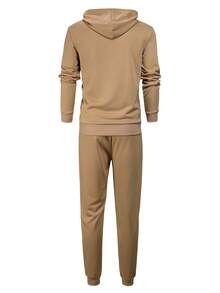 Men's Spring/Autumn Letter Print Hoodie And Drawstring Waist Pants Set, Lightweight, Fashionable Sportswear, Casual, Suitable For Commuting, Work, Fishing, Camping, Gym