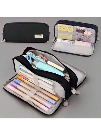 A Black Pencil Case, Large Capacity Pencil Case, Double-Sided Opening Pencil Case, School Multifunctional Pencil Case, Pencil Case, Pencil Bag, Student Learning Supplies, Desk Storage Bag, Educational Stationery, Office Supplies Gift, Creative Pencil Case,Pencil Pouch,School Bag School Supplies,Back To School