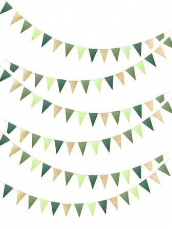 一套金属金色和绿色三角形三角旗横幅，适用于婴儿派对、新娘派对、生日、单身派对、订婚装饰、圣帕特里克节、嘉年华、圣诞节、新年户外花园悬挂旗帜