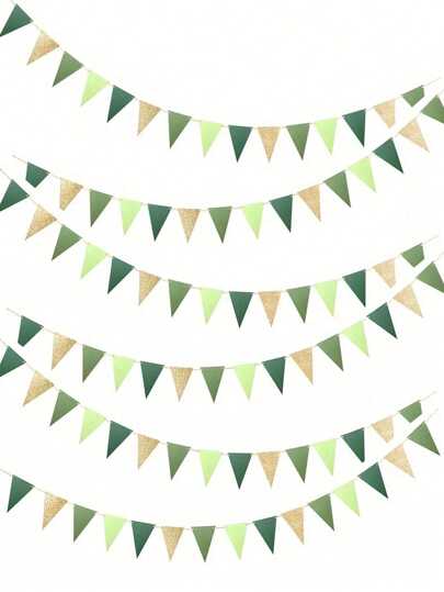 1 set banner triunghi metalic auriu și verde, decorațiuni pentru petreceri de nuntă, ziua de naștere, burlăcițe, logodnă, Ziua Sf. Patrick, carnaval, Crăciun, Anul Nou, steaguri agățate pentru grădină în aer liber