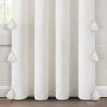 Lush Decor Boho Faux Linen Texture Tassel Rod Pocket Window Curtain Panel Single White/Turquoise 52X84 Halloween-Fall Decor-Room Decor - White/White - View 5