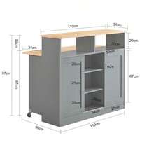 SoBuy FSB36-WN, Kitchen Island Sideboard With 2 Sliding Doors And Foldable Worktop, Kitchen Dining Room Sideboard Storage Cabinet Cupboard, White & Natural - 灰色 - 查看 2