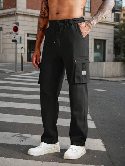 男士秋冬休闲工装裤，时尚多口袋直筒户外长裤