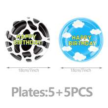 10pcs Cartoon Birthday Party Supplies Cow Print Birthday Party Decorations Cartoon Plates Cup And Napkin Sets Blue Clouds Cow Print Party Supplies Suitable For Birthday Party Decorations, Ttheme Parties, Camping, Family Parties, Etc.