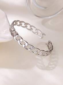 1 件经典链环袖口手镯，适合女士，18K 镀金不锈钢开口可调节手镯，简约时尚珠宝配饰，适合女士的礼物 - 金黃色 - 查看 4