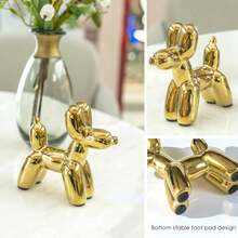 Notakia Cute Ceramics Balloon Dog Statue Crafts Living Room Desktop Decorations,Handmade Modern Small Ceramic Animal Statue Ornament Home Decor Accents - 銀色 - 查看 6