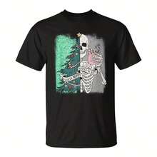 Half Rta Sry Merry Rta Cistmas Skeleton Tree Santa T-Shirt - 黑色3 - 查看 1
