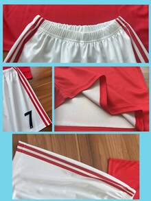Customized Product: Personalized Name/Number/Team Customization, 22-23 Season Home Jersey #7/CR*7 Jersey, Youth/Kids/Boys Soccer Uniform Set, Sportswear & Casual Wear, Round Neck Top And Shorts, Suitable For Boys Sports, Training And Leisure Wear, Outdoor Perfect Choice - Red and White - View 5