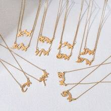 1pc Fashionable Stainless Steel Butterfly 26 Letter Pendant Necklace, Waterproof, Non-Fading, Lucky Letter, Gift, Daily Wear - Yellow Gold - View 2