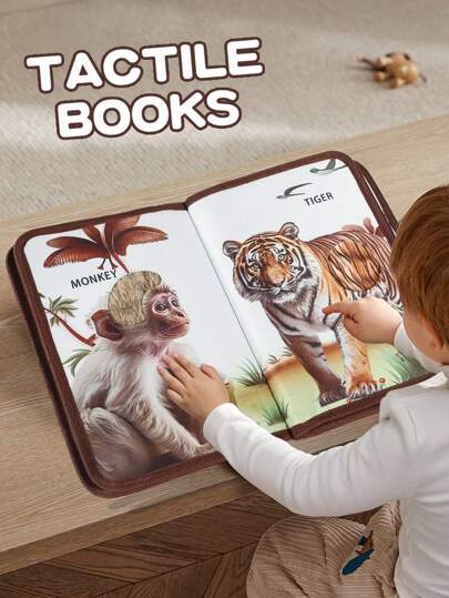 Livro de toque de animais para bebês de 0 a 6 anos, livro de papelão grosso resistente a rasgos para desenvolvimento sensorial de bebês, área de toque com textura de pelúcia realista, vários animais, para mastigar, livro de imagens cognitivas para educação infantil, livro de brinquedos interativo para educação infantil entre pais e filhos, presente de Natal, Halloween e Ação de Graças para recém-nascidos, presente interativo para festa entre pais e filhos