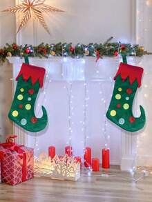 2pcs Christmas Elf Stockings, Fireplace & Christmas Tree Hanging Ornament Socks, Christmas Eve Decorative Apple Socks, Creative Gift Prop Home Decor Christmas Decorations Room Decor