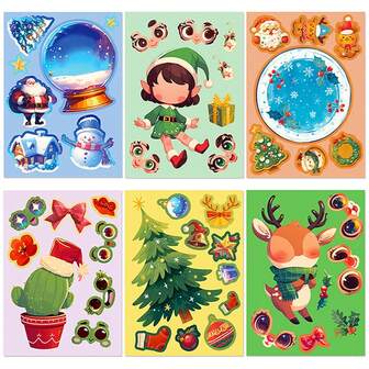 6pcs Children's Educational Toys DIY Crystal Ball Stickers Christmas Puzzle Stickers Holiday Gifts Parent-Child Interactive Educational Toys Face-Changing Sticker Toys
