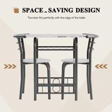 Furniwell 3-Piece Wooden Round Table & Chair Set, Space Saving Kitchen Breakfast Nook Wood Grain Tabletop With Metal Frame And Built-In Wine Rack For Kitchen, Dining Room