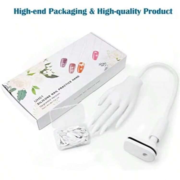 亚克力美甲练习手 - 硅胶美甲练习手，升级版，指甲片永不脱落，假指甲美甲练习手，柔韧美甲模型手，包含50片指甲片。手指不易折断 - 手指内部有3.2毫米铝制骨架连接整个手指，使手指可以弯曲成各种角度。 - 白色 - 查看 6